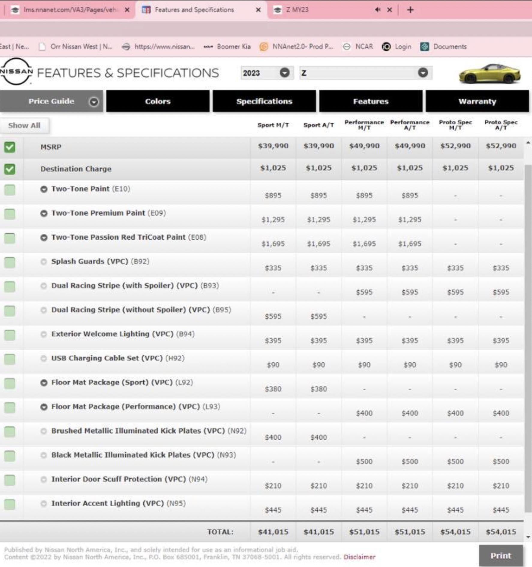 2023 Nissan Z factory options, accessories, parts pricing.jpg