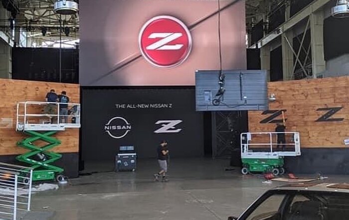 Sneak peek at Z stage before tonight's debut. Confirms "Nissan Z" model name